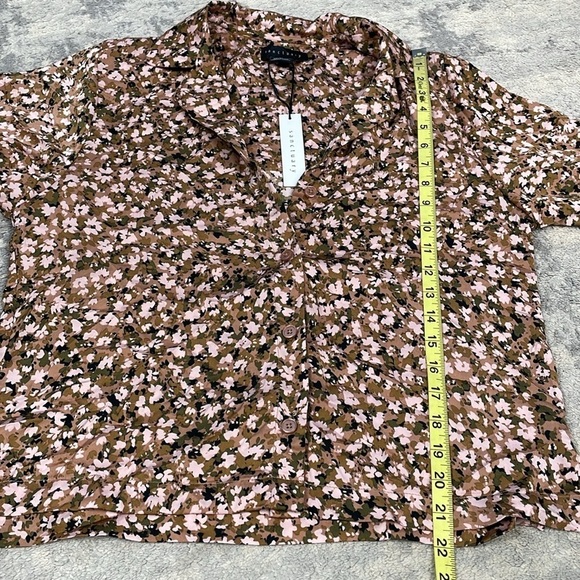 NWT Sanctuary Silky Abstract Floral Short Sleeve Button Front Pajama Lounge Top - Picture 7 of 13